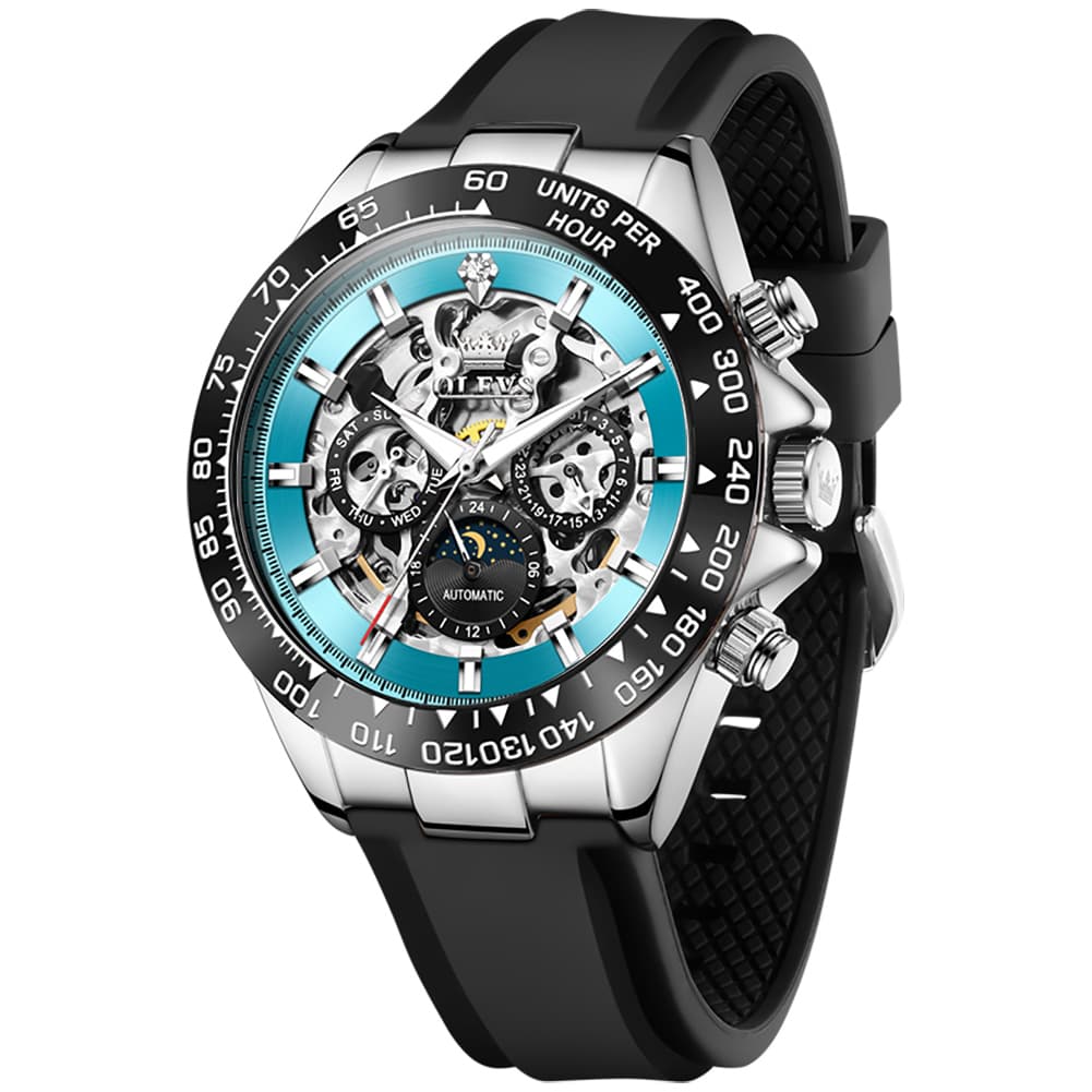 OLEVS 6713 Skeleton Silicone Sports Racing Mechanical Watch For Men