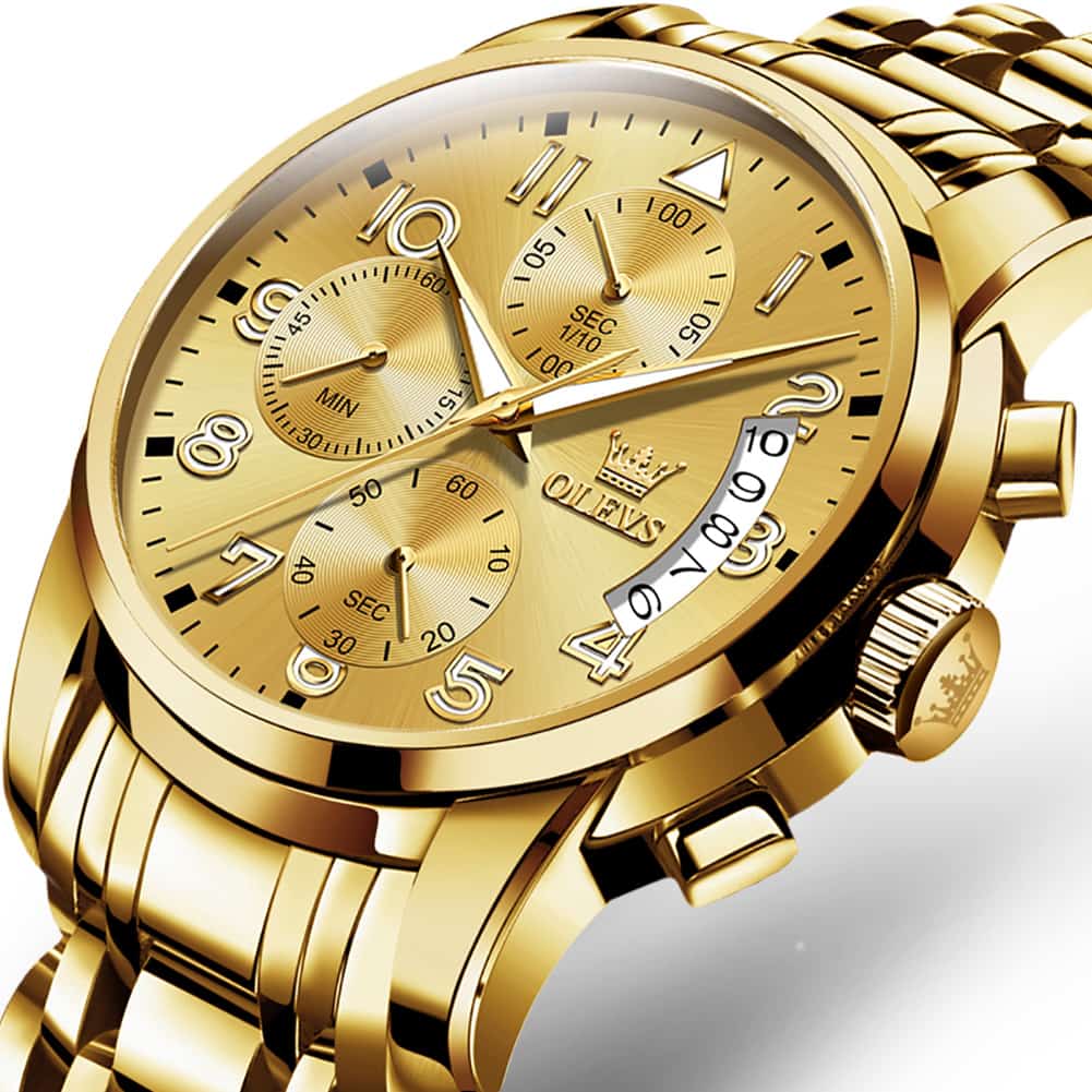 OLEVS 2879 Luxury Gold Pilot Chronograph Watch for Men