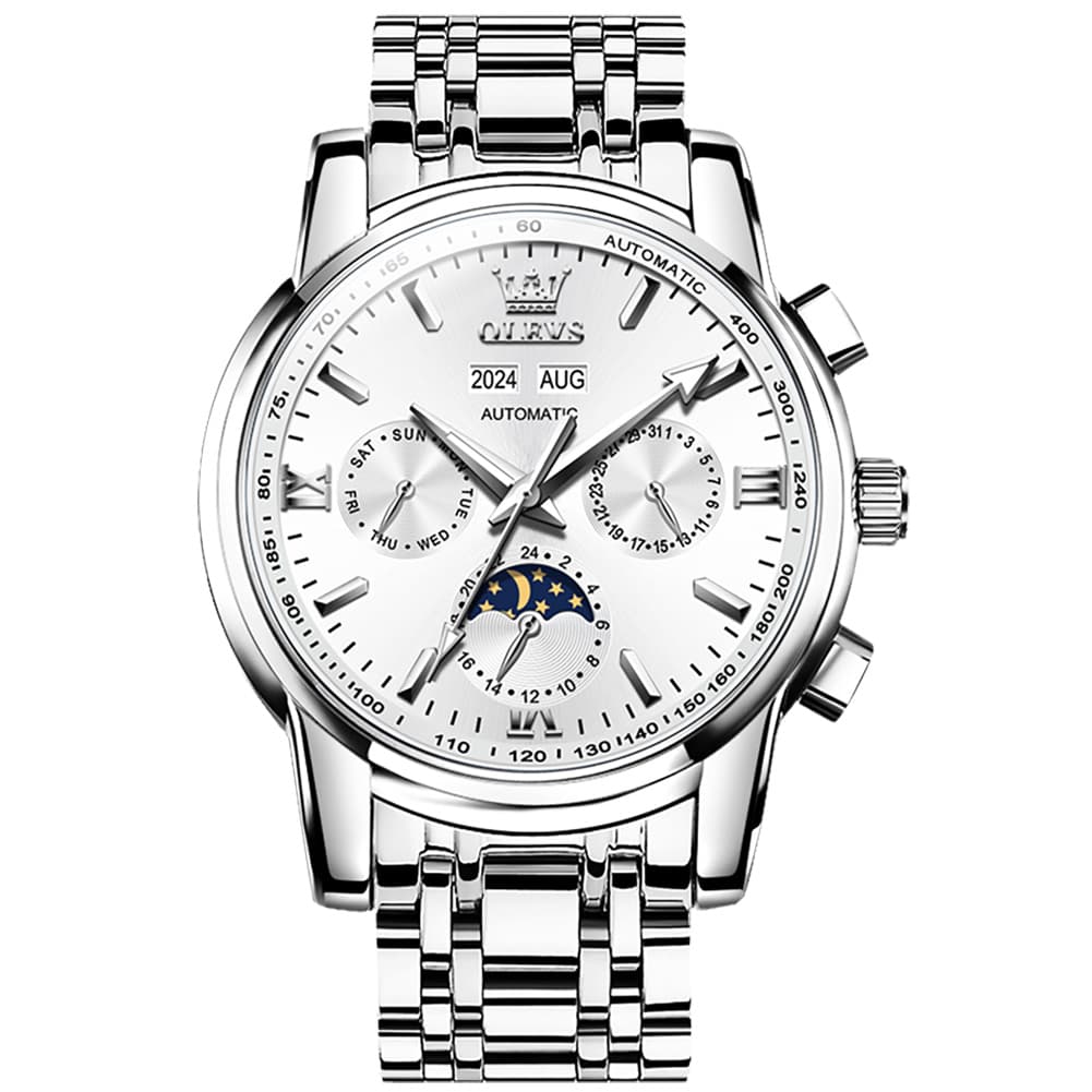 OLEVS 6633 Stainless Steel Mechanical Moon Phase Watch for Men