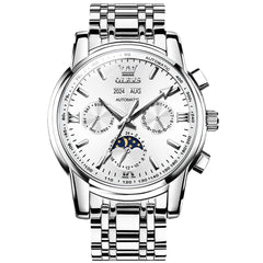 OLEVS 6633 Stainless Steel Mechanical Moon Phase Watch for Men