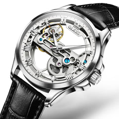 OLEVS 6661 Leather Skeleton Mechanical Watch for Men