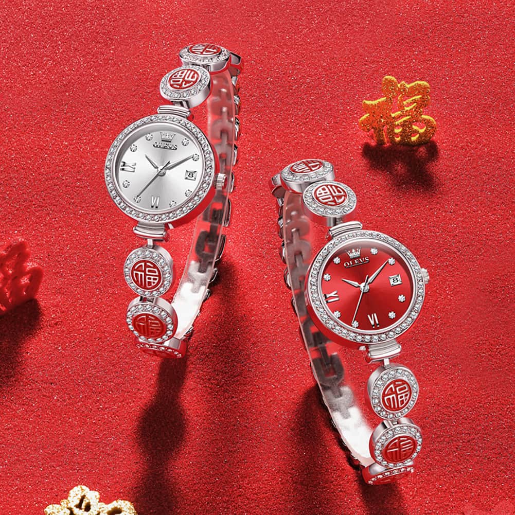 OLEVS Women Lucky Charm Watch Petite Diamond Bracelet Date Quartz 5630