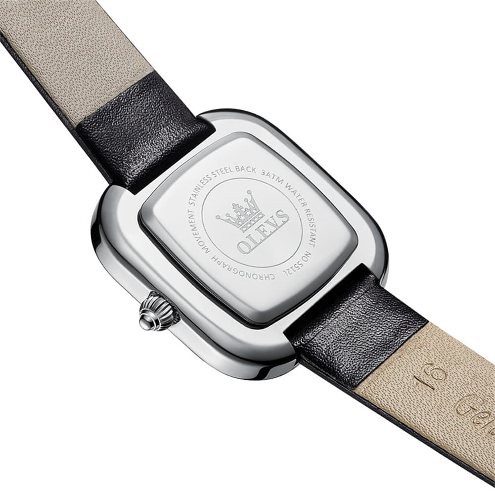 OLEVS Square Diamond Bezel Leather Watch 5512 Petite Quartz for Women