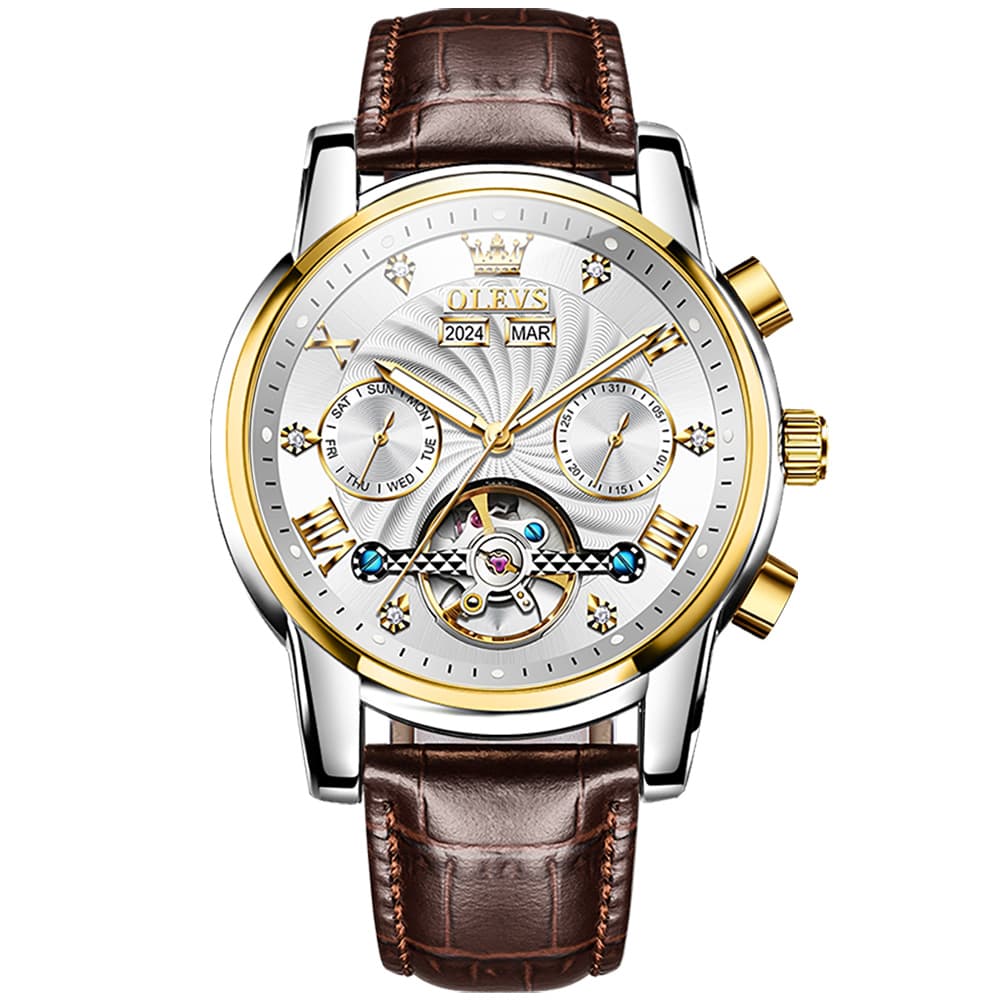 OLEVS 7088 Open Heart Leather Automatic Watch For Men