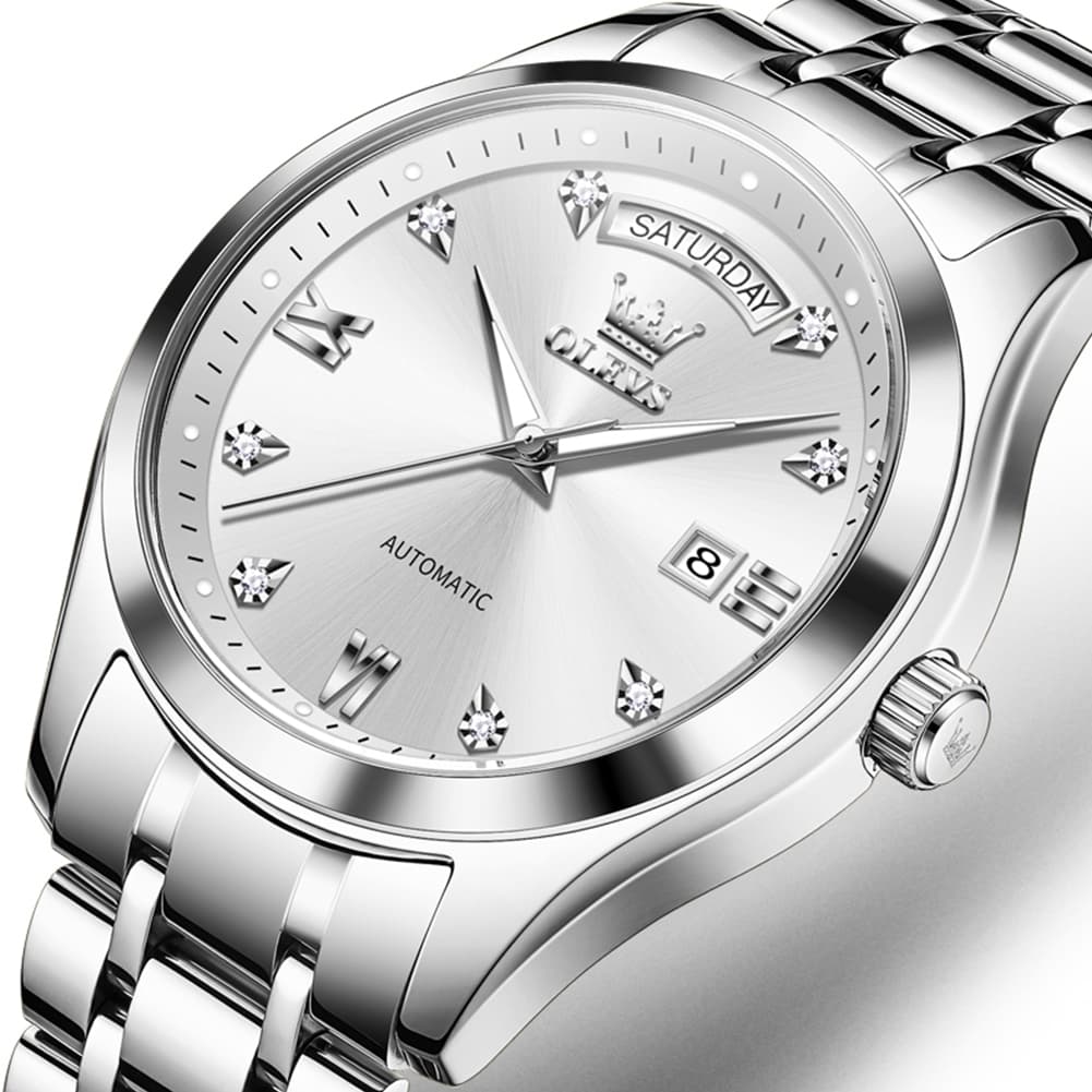 OLEVS 6752 Diamond Dial Day Date Mechanical Watch for Men