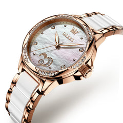 OLEVS 6631 Ceramic Mechanical Skeleton Watch for Women