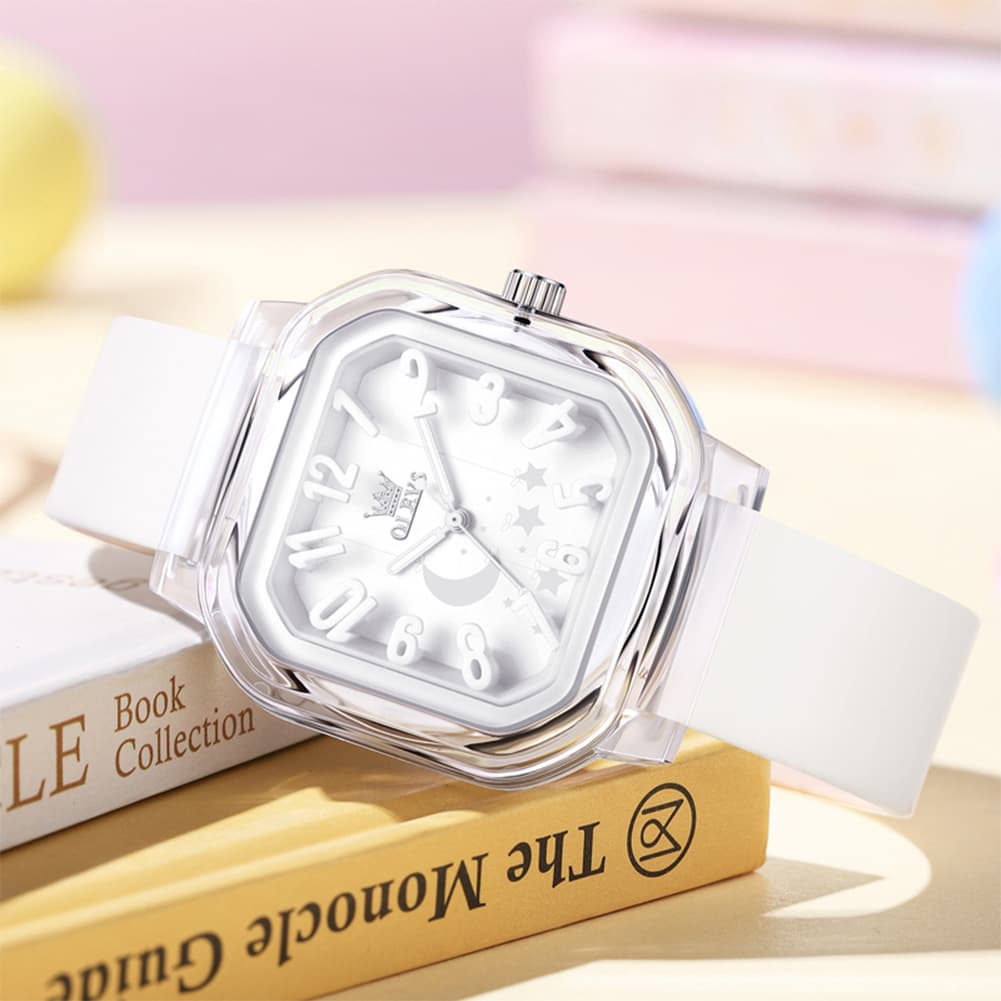 OLEVS 3711 Dreamy Moon Star Transparent Silicone Womens Student Watch
