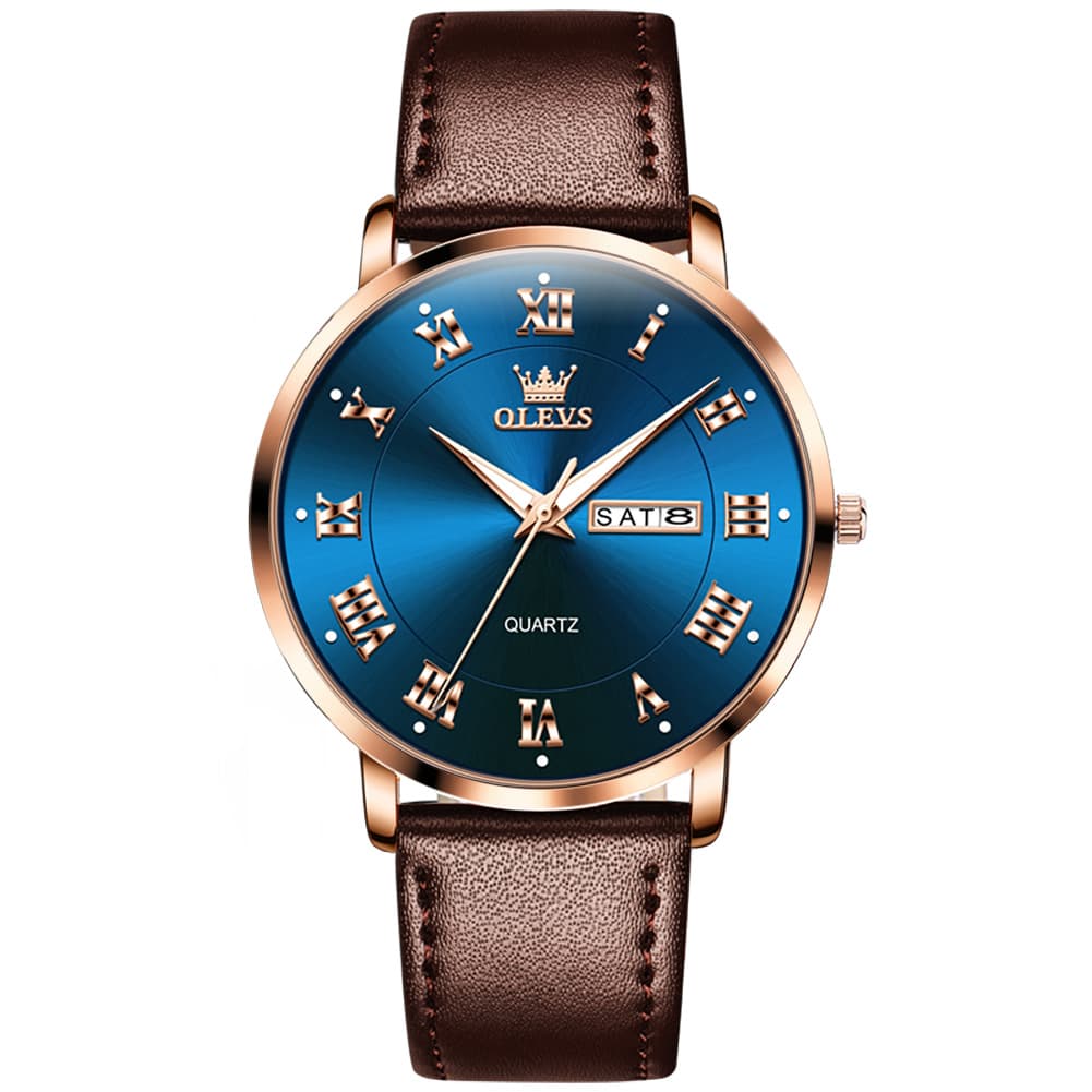 OLEVS 2920 Ultra Light Leather Day Date Quartz Watch for Men