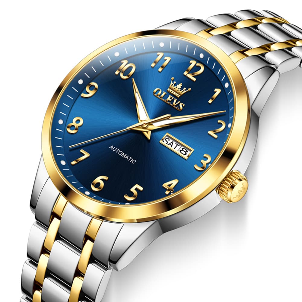 OLEVS 7078 Arabic Numeral Dual Calendar Automatic Watch For Men