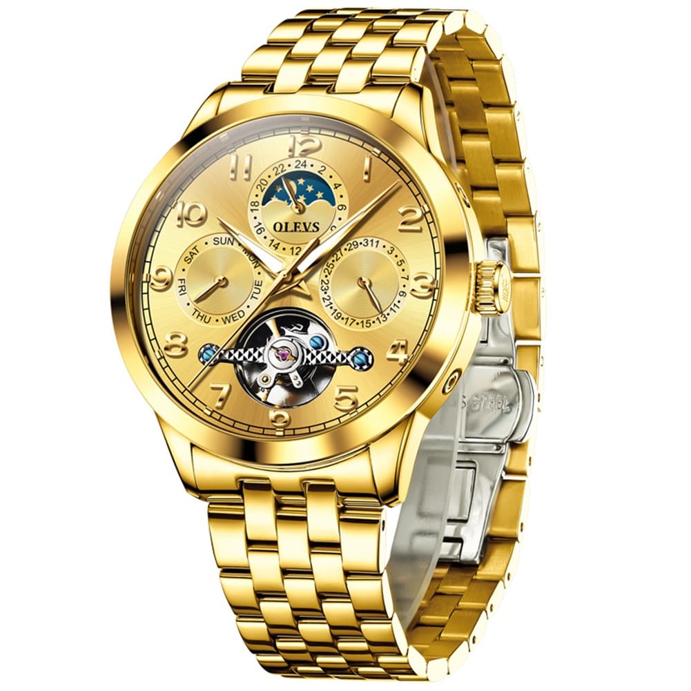 OLEVS 7018 Sun and Moon Skeleton Mechanical Watch for Men