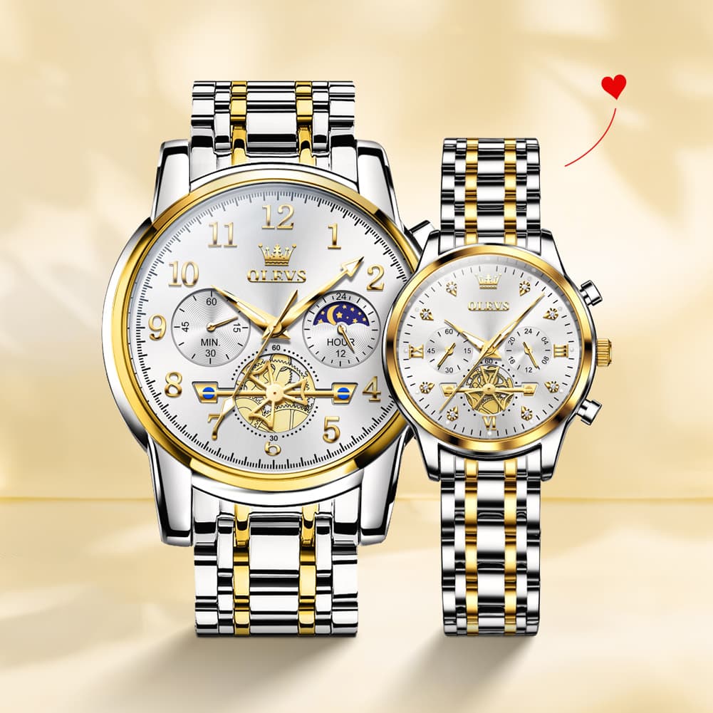 OLEVS 2900 Classic Chronograph Couples Watch Set Men Women