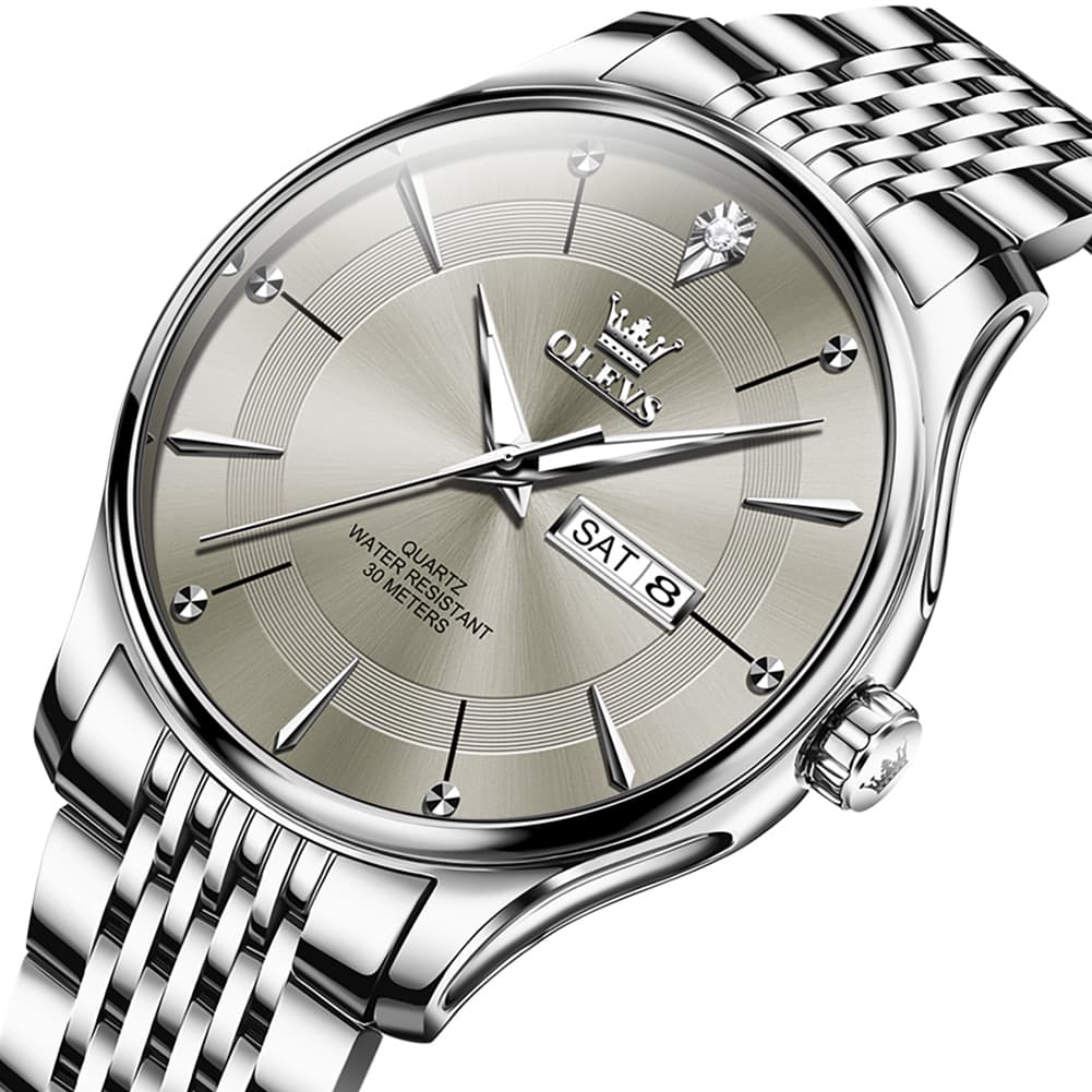 OLEVS 9908 Diamond Accent Day Date Quartz Watch for Men