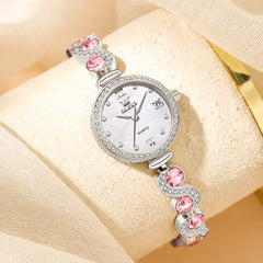 OLEVS Women Jewelry Bracelet Watch Pink Diamond Mother of Pearl Date Quartz 5633