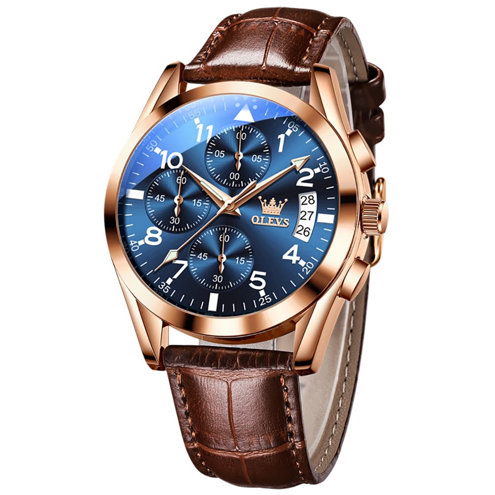 OLEVS 2878 Classic Pilot Chronograph Leather Watch for Men