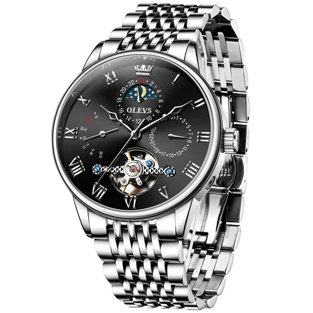 OLEVS 7009 Sun and Moon Skeleton Mechanical Watch for Men