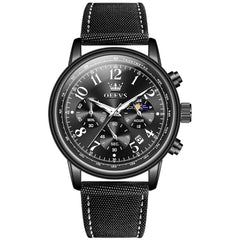 OLEVS 2912 Leather Chronograph Moon Phase Watch for Men
