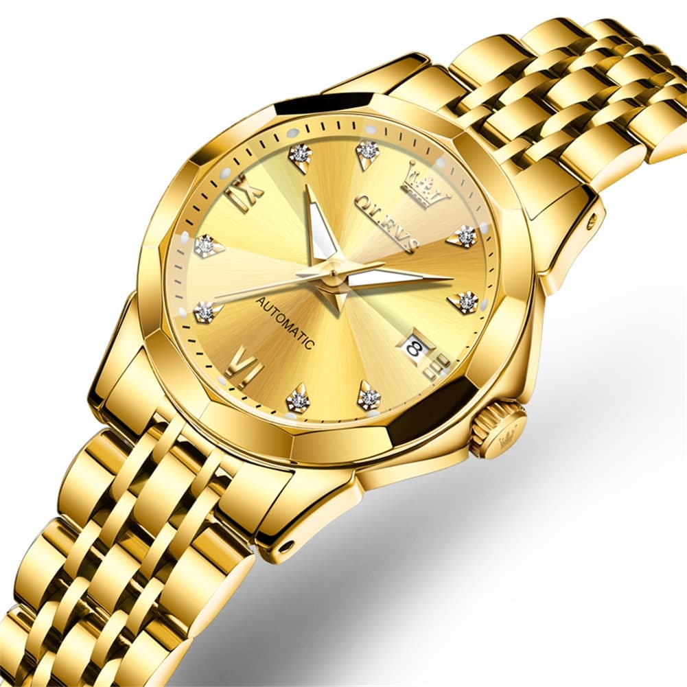 OLEVS 3D Diamond Cut Mirror Automatic Mechanical Watch 9982 for Women
