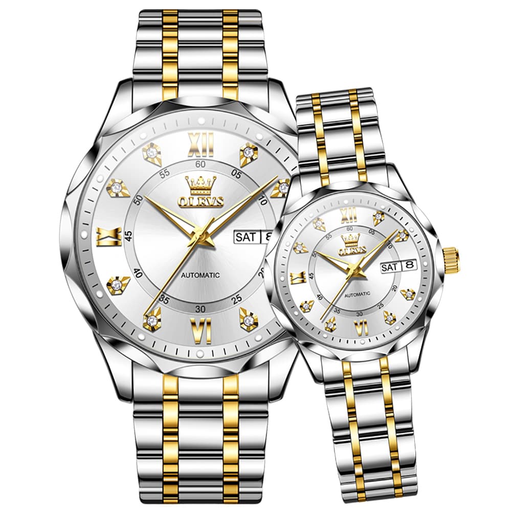 OLEVS 6727 Automatic Diamond Mechanical Watch Set For Couples