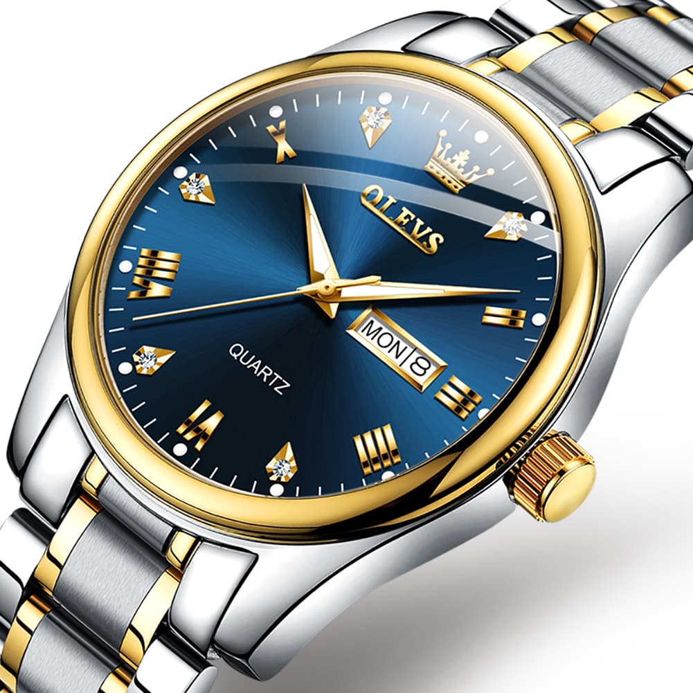 OLEVS 5563 Luxury Diamond Dial Quartz Stainless Steel Day Date Watch for Men
