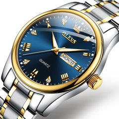 OLEVS 5563 Luxury Diamond Dial Quartz Stainless Steel Day Date Watch for Men