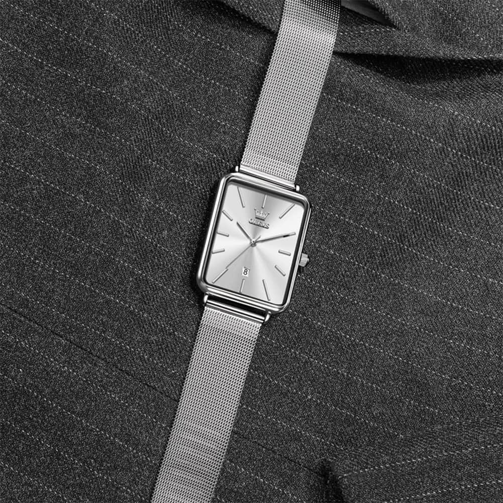 OLEVS 3692 Rectangle Minimalist Mesh Mens Dress Watch