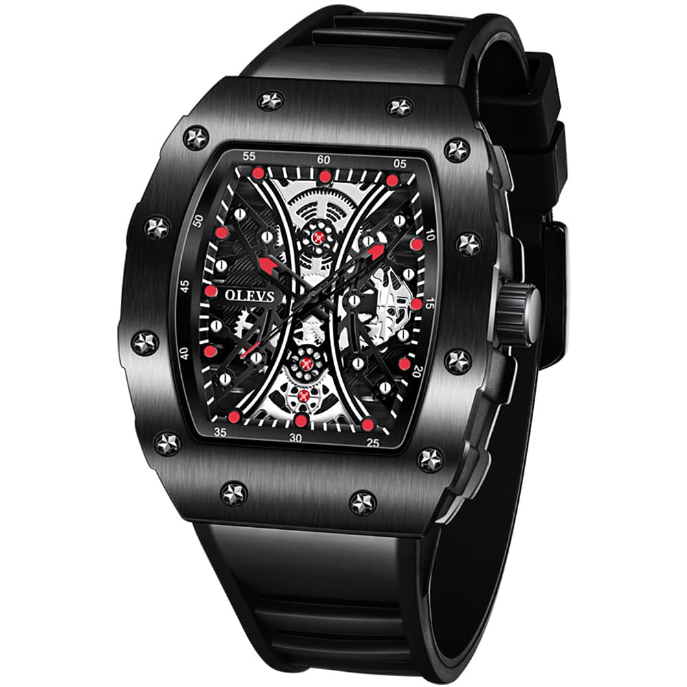 OLEVS 3602 Tonneau Skeleton Quartz Watch for Men