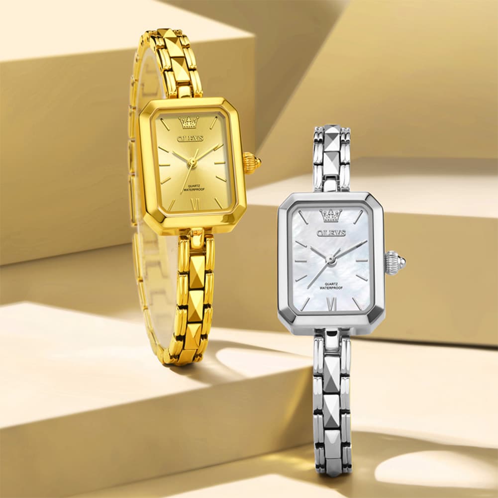 OLEVS 3691 Petite Rectangle Quartz Womens Watch Stainless Steel