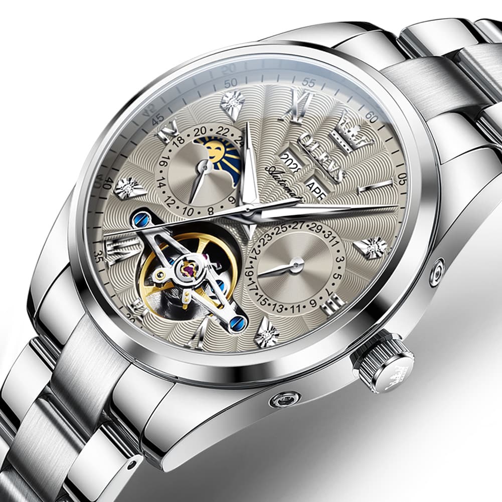 OLEVS 7028 Open Heart Moon Phase Automatic Watch for Men