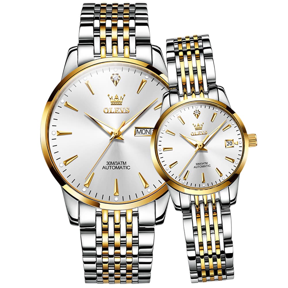 OLEVS 6635 Stainless Steel Automatic Mechanical Couple Watches