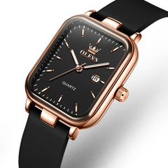 OLEVS 7089 Silicone Strap Watch Retro Square Date Quartz Sport Luxe Timepiece for Women
