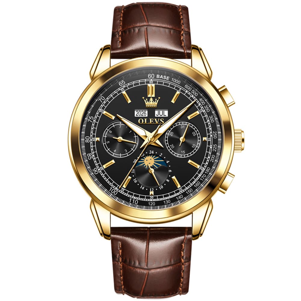 OLEVS Leather Strap Moon Phase Automatic Mechanical Watch for Men 7117