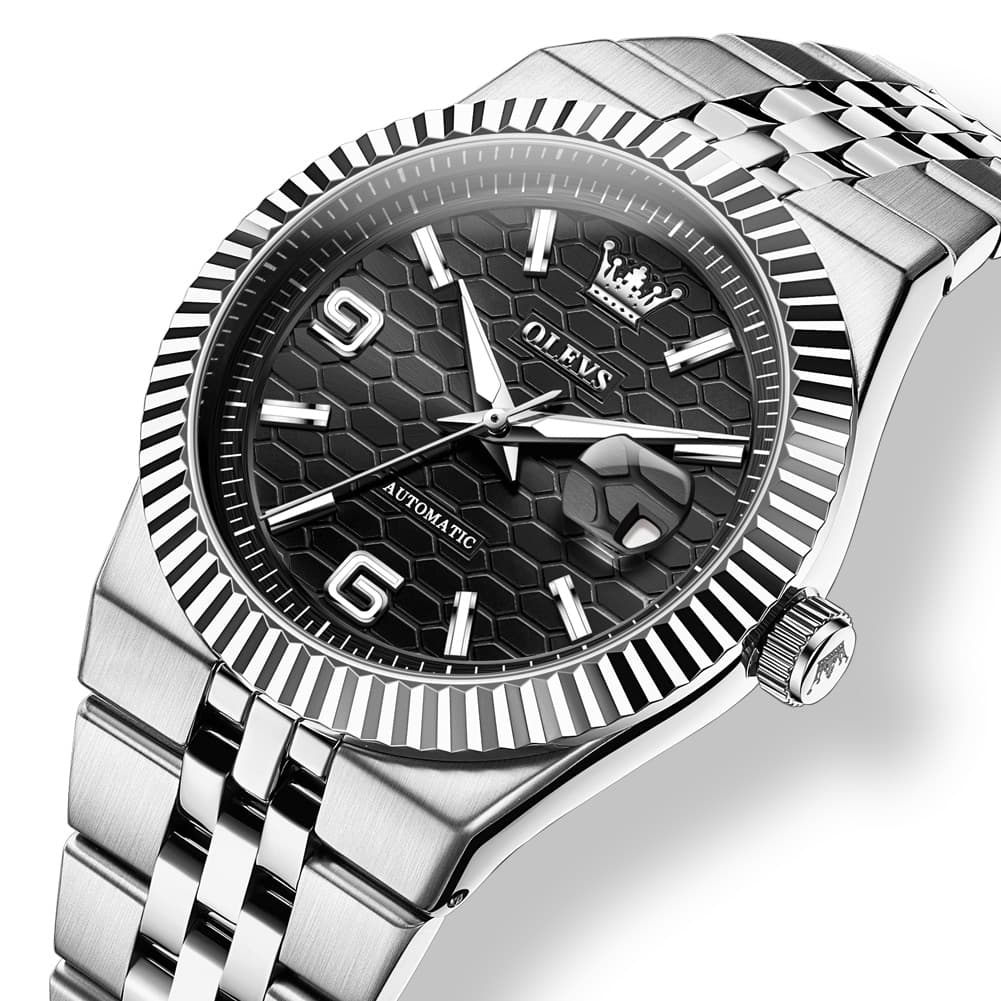 OLEVS 7105 Fluted Bezel Automatic Mechanical Luxury Dress Watch for Men