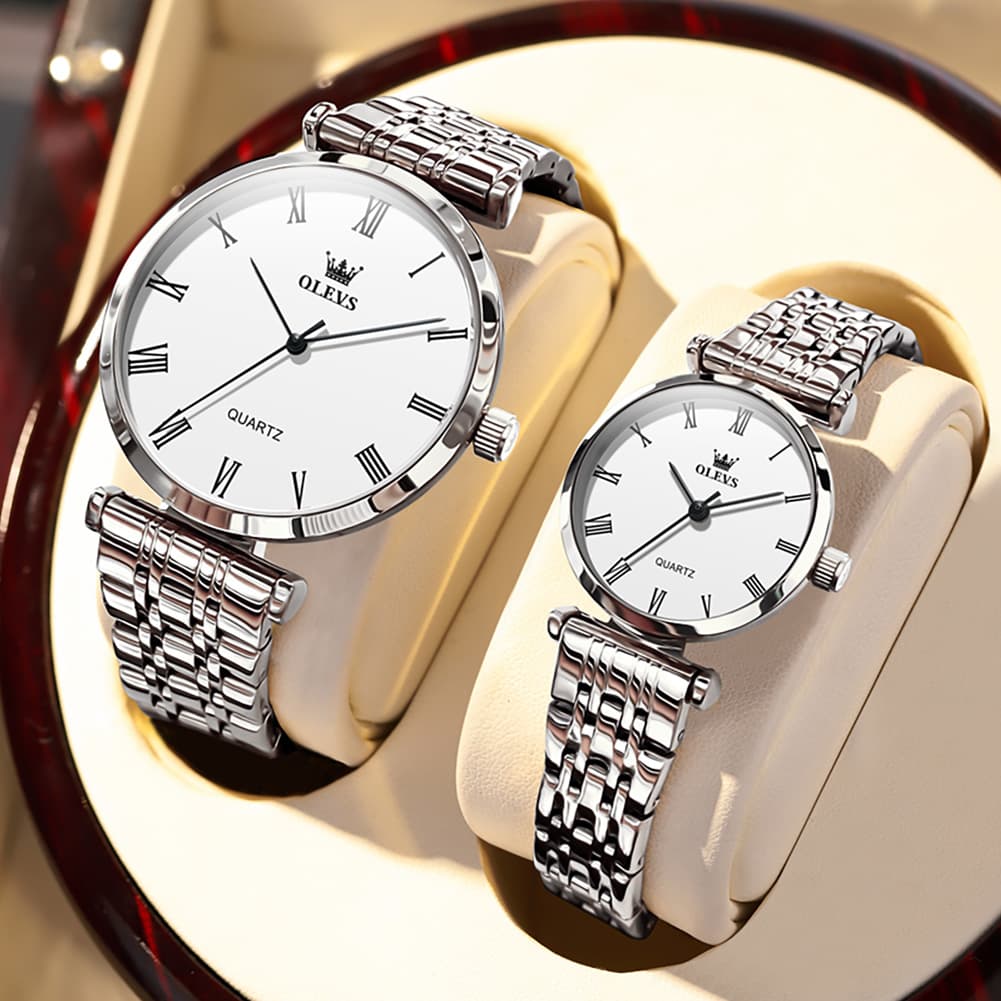 OLEVS Couple Watch Ultra Slim Roman Numerals Stainless Steel Quartz 5592
