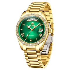 OLEVS 6747 Diamond Bezel Day Date Mechanical Watch for Men