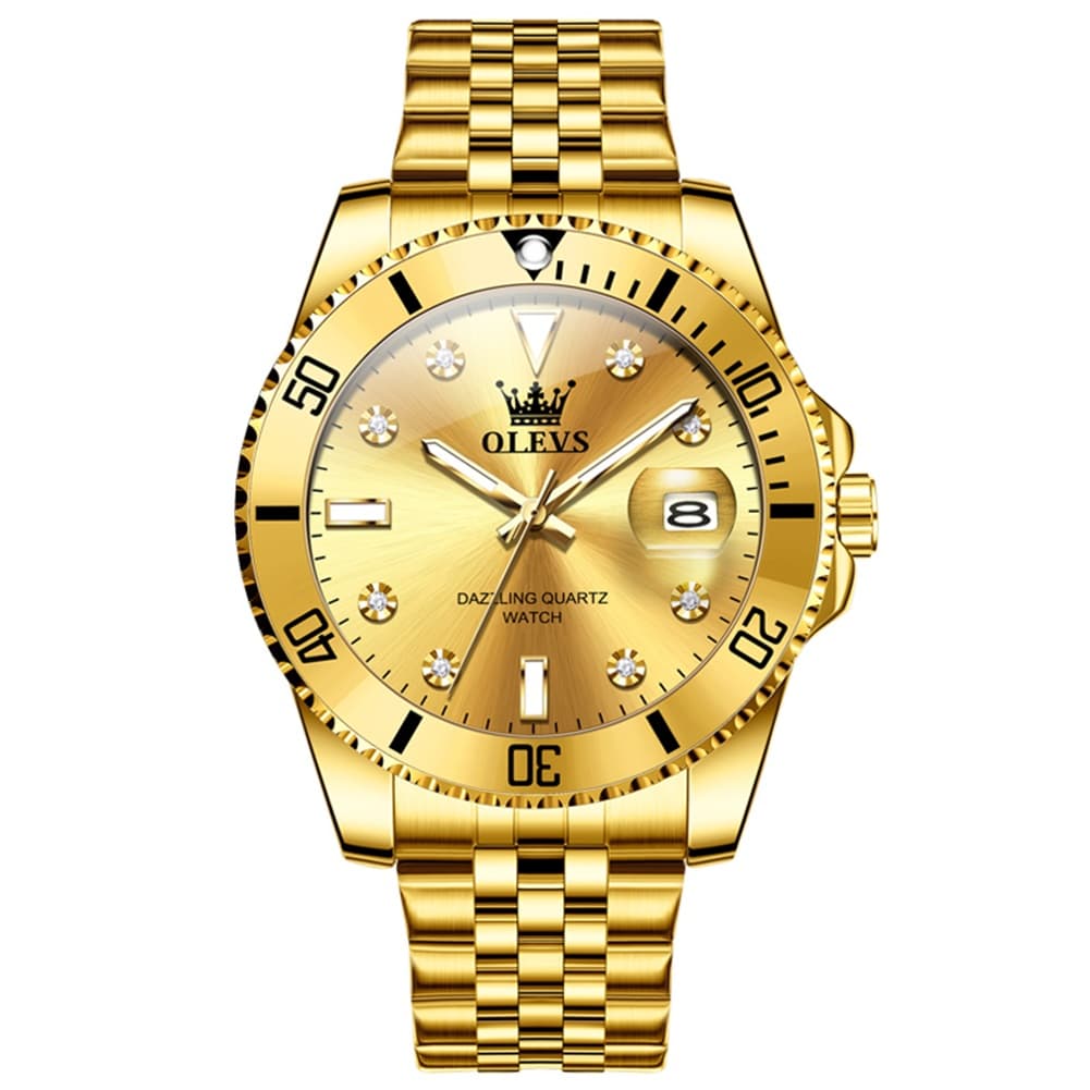 OLEVS 9809 Rotating Bezel Diamond Dial Stainless Steel Quartz Watch for Men