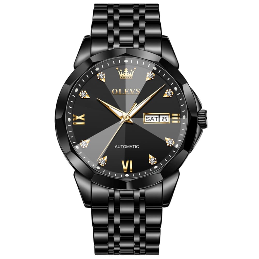 OLEVS 3D Diamond Cut Mirror Automatic Mechanical Watch 9982 Day Date for Men