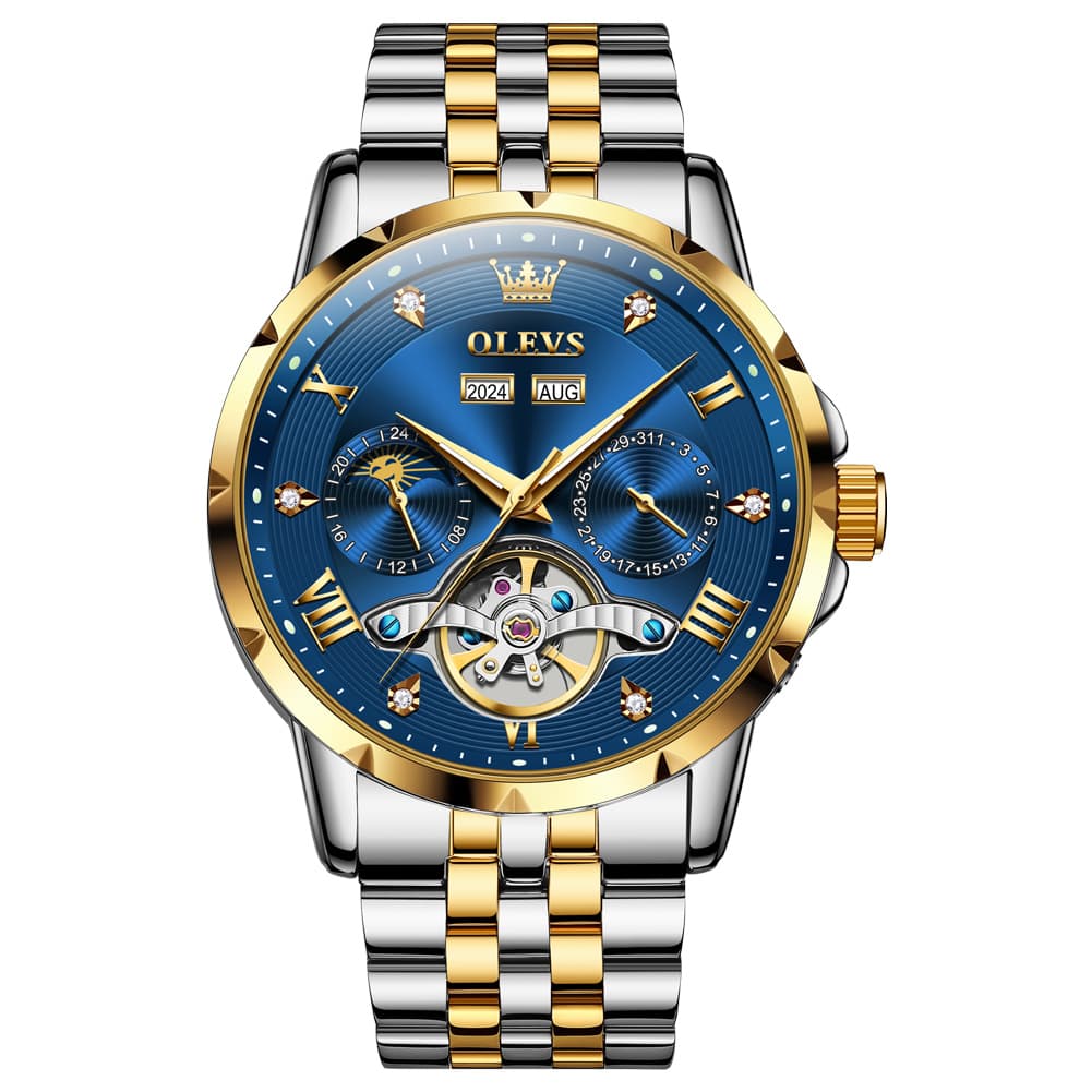 OLEVS 6691 Automatic Moon Phase Skeleton Steel Watch for Men