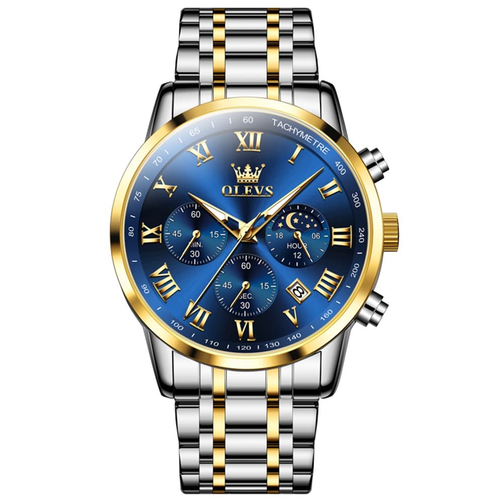 OLEVS Chronograph Moon Phase Dress Watch for Men Stainless Steel 5529