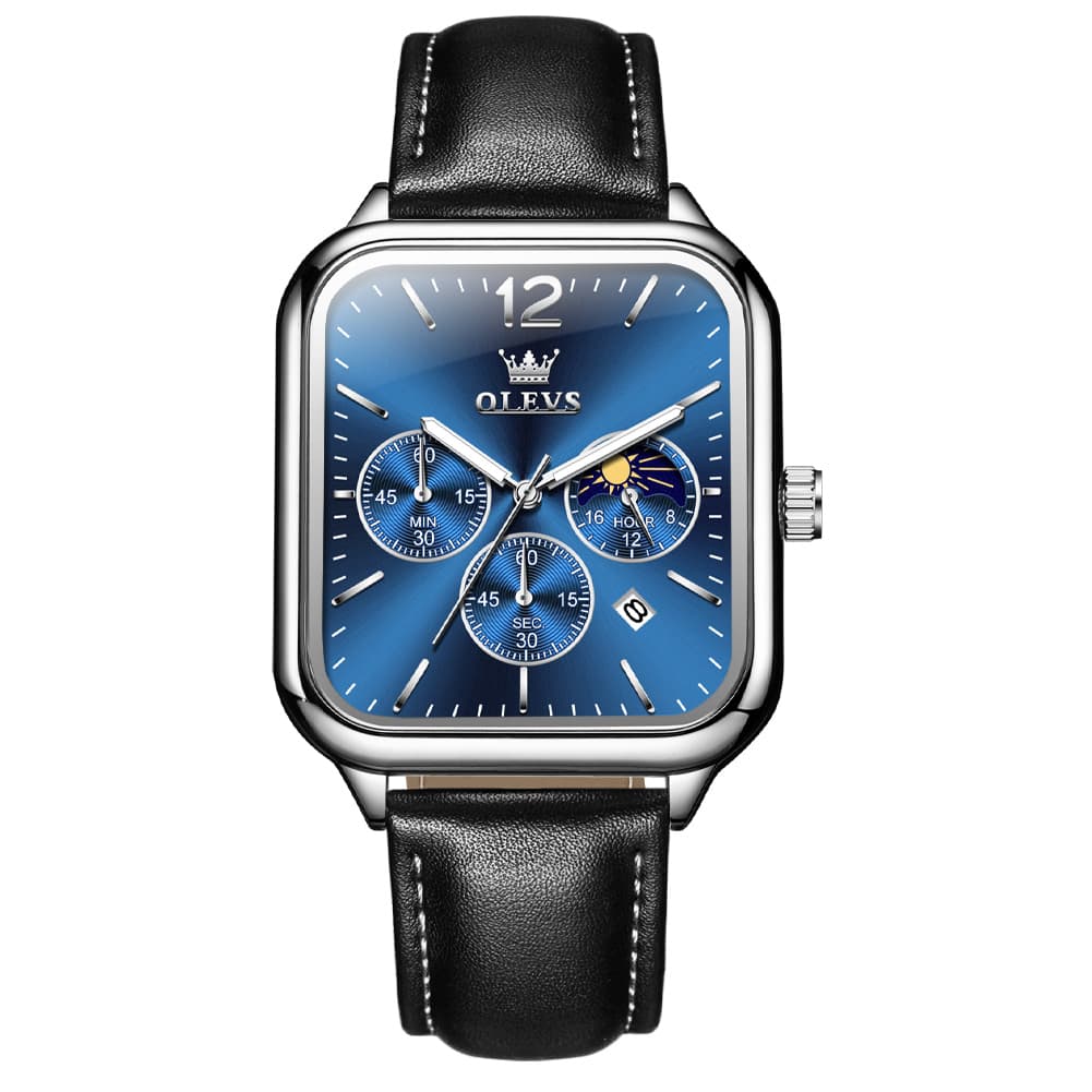 OLEVS 9914 Square Case Moon Phase Chronograph Watch for Men
