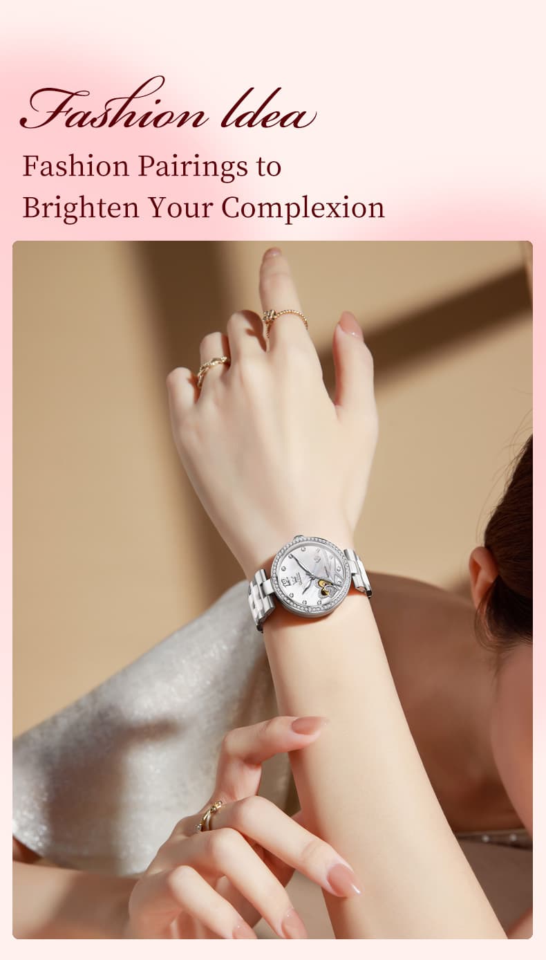 OLEVS 7086 Ceramic Heart Open Heart Automatic Watch For Women