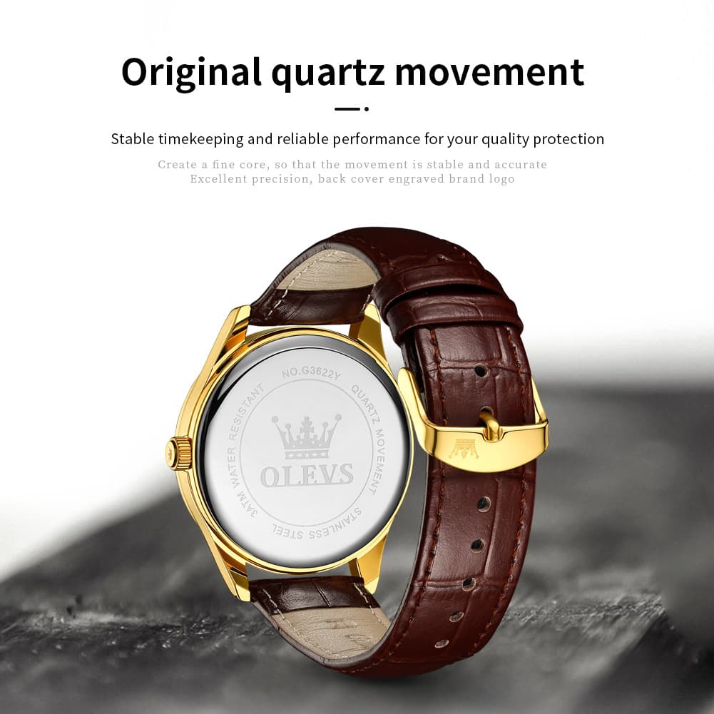 OLEVS 3662 Vintage Sub-Dial Leather Quartz Watch for Men