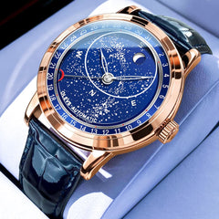 OLEVS Starry Sky Moon Phase Automatic Mechanical Watch 9923 Leather Strap for Men