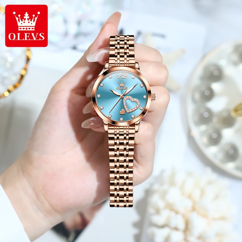 OLEVS 5189 Heart Motif Milanese Mesh Quartz Watch for Women