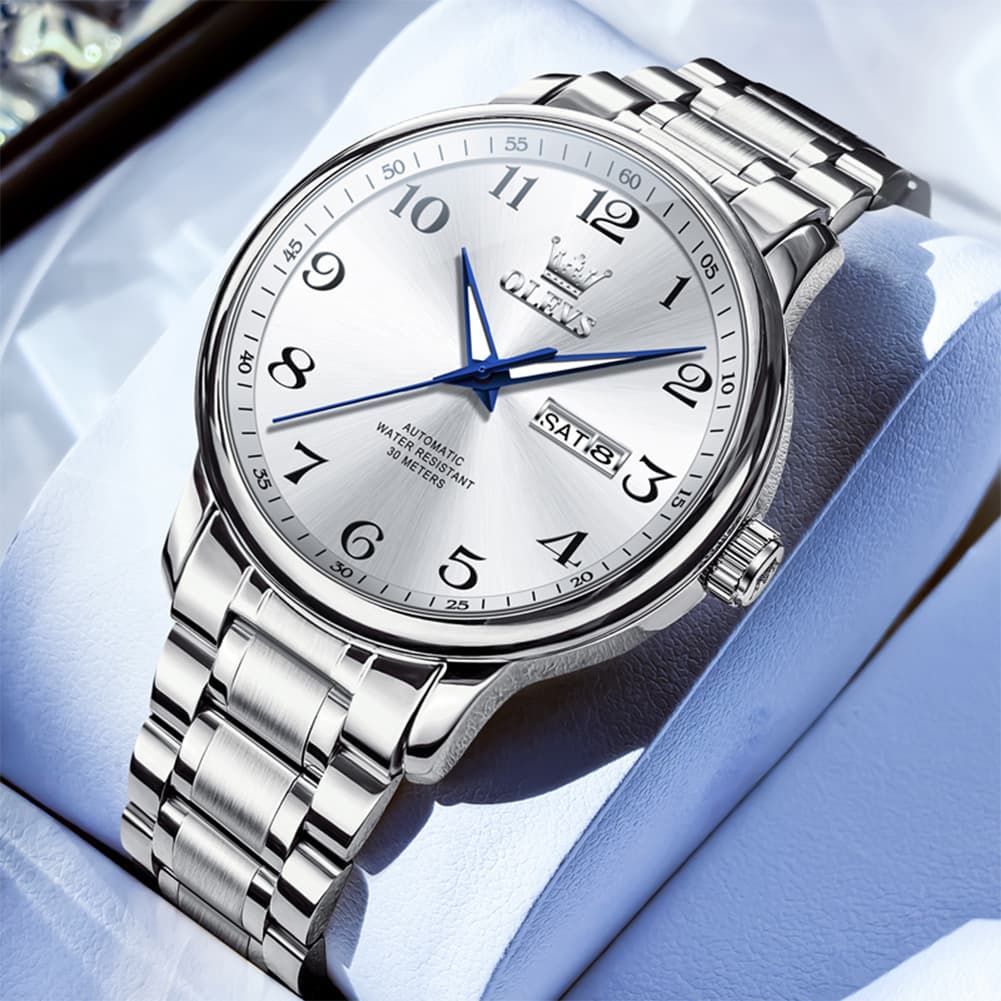 OLEVS 7072 Arabic Numeral Dual Calendar Automatic Watch For Men