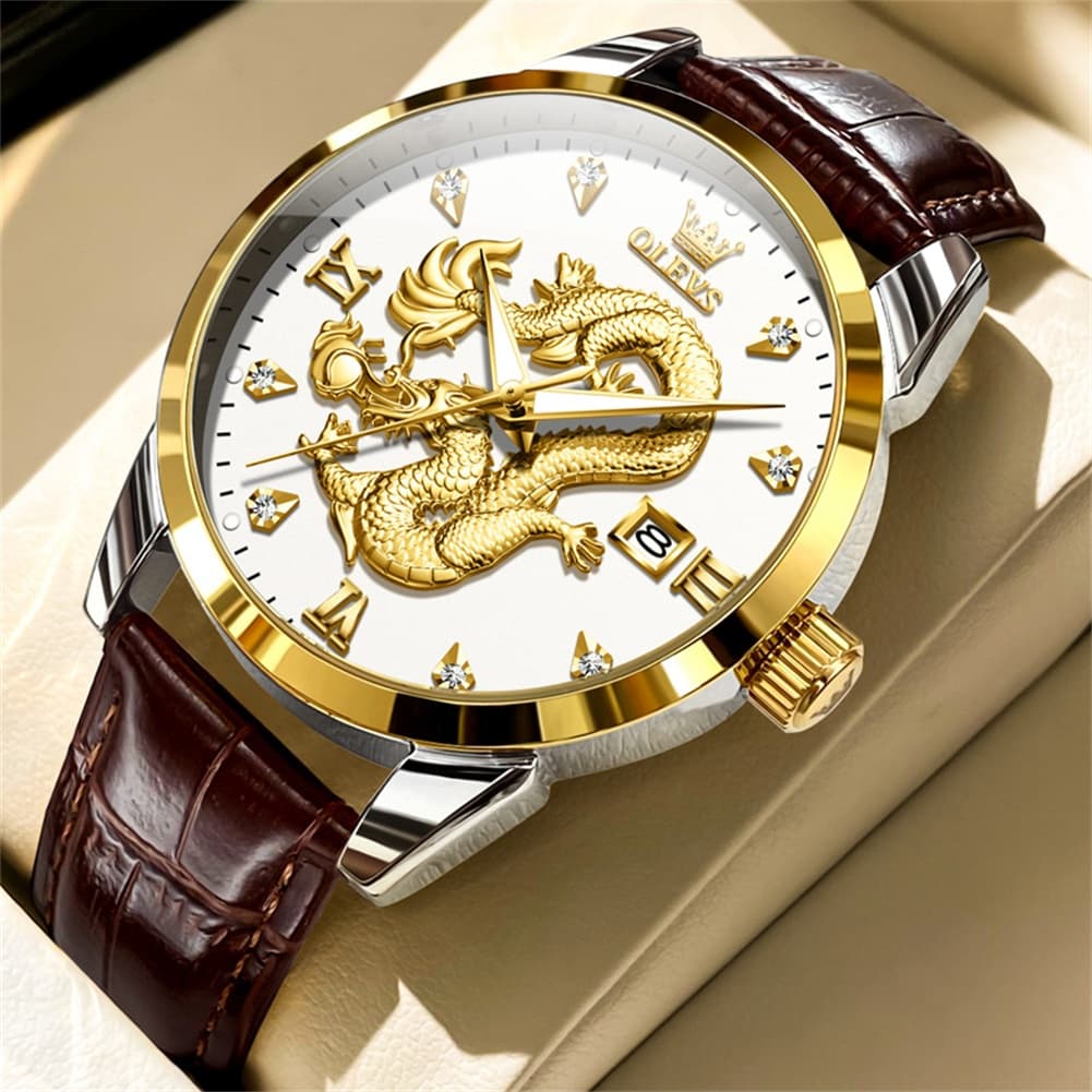 OLEVS 3619 3D Dragon Quartz Watch for Men