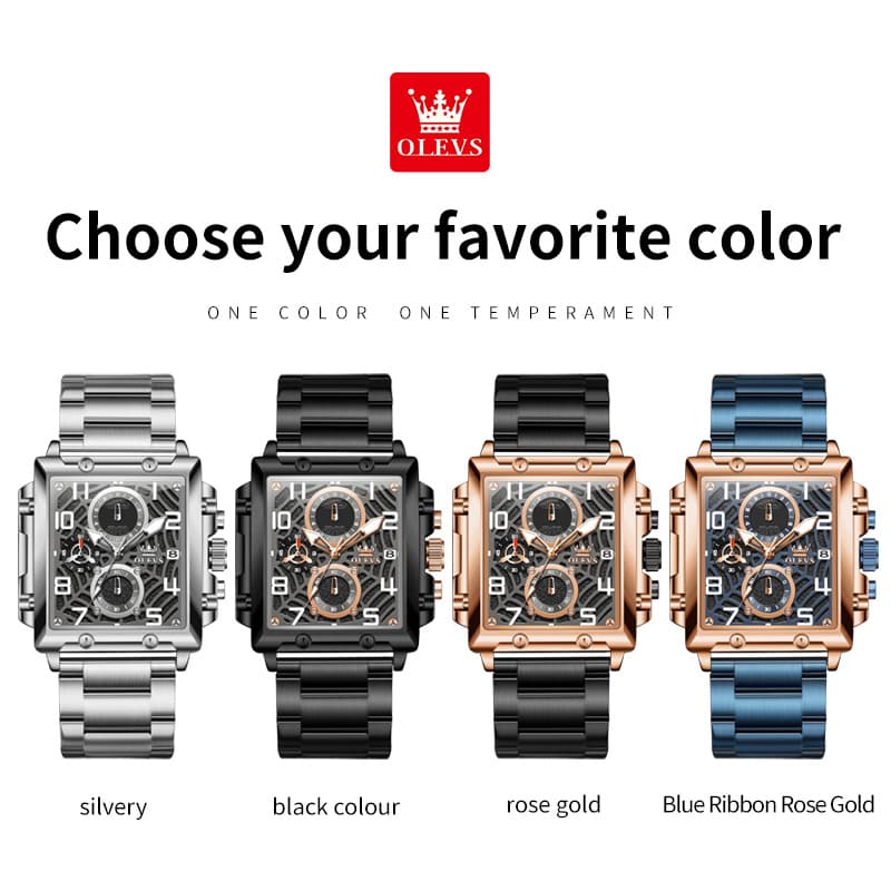 OLEVS 2958 Square Skeleton Chronograph Watch for Men