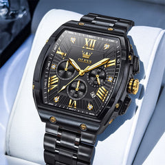 OLEVS Men Tonneau Watch Chronograph Stainless Steel Luxury Quartz 5639
