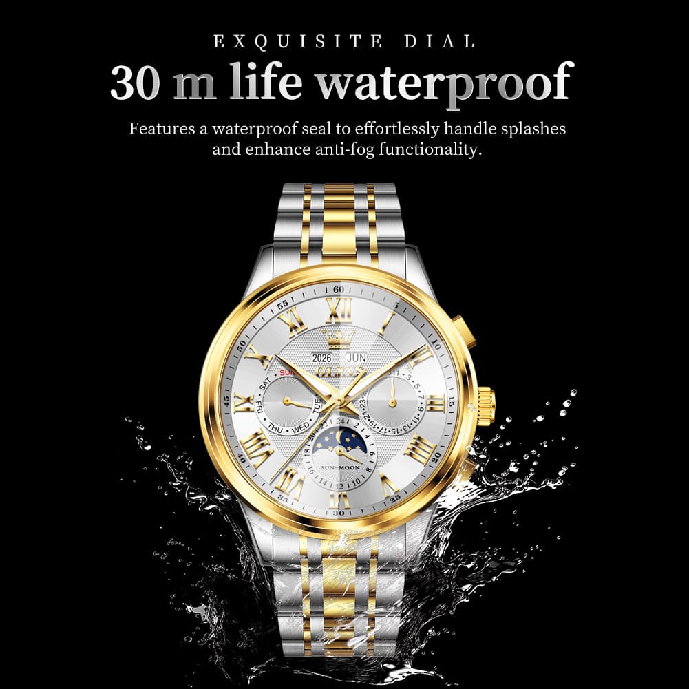 OLEVS 7113 Diamond Cut Glass Moon Phase Automatic Mechanical Watch for Men