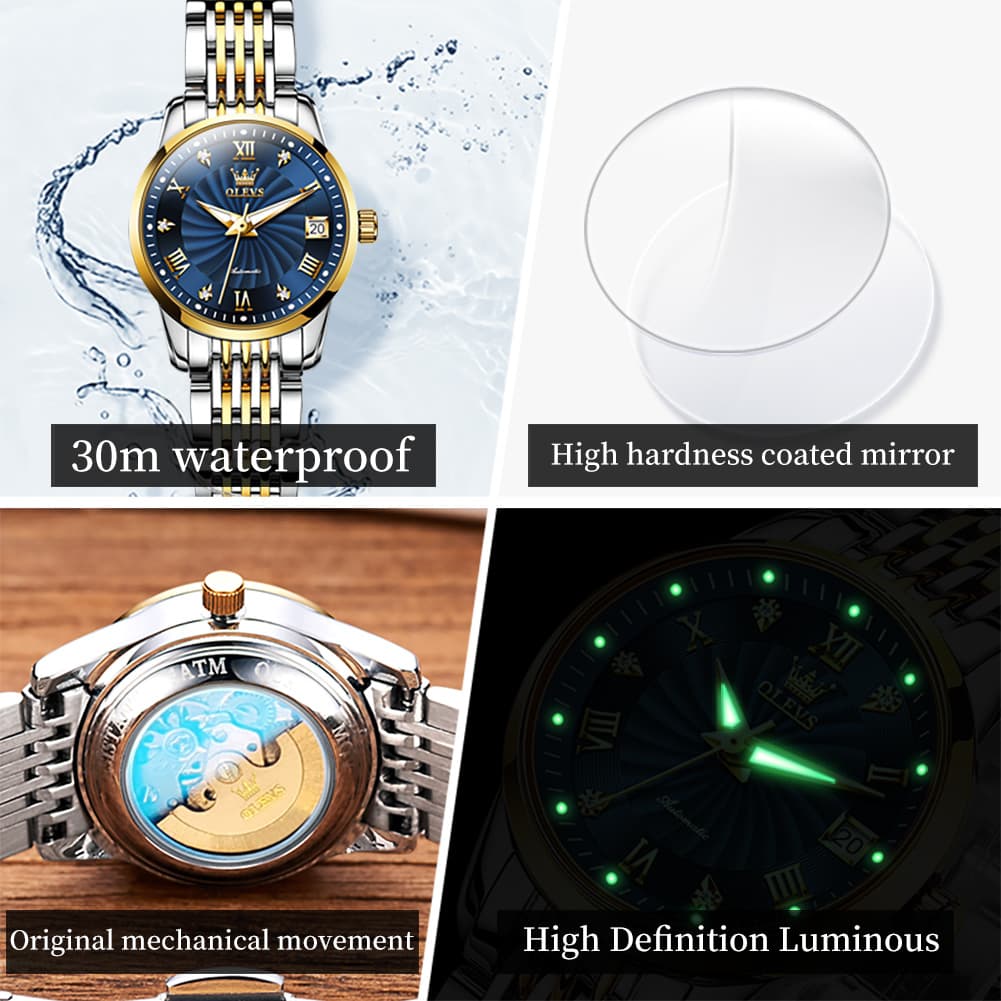 OLEVS 6630 Petite Sunburst Mechanical Watch for Women