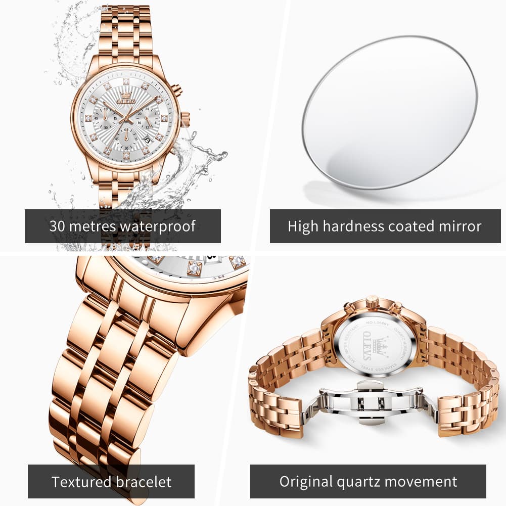 OLEVS 3669 Quartz Multi Dial Diamond Watch For Women